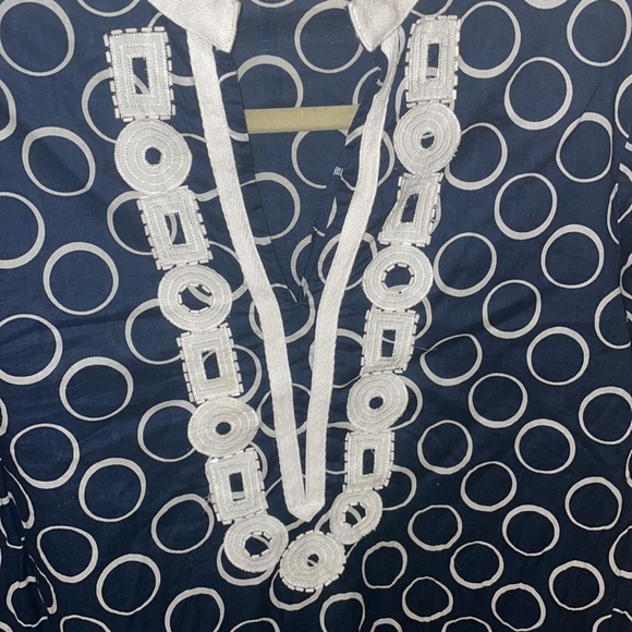 Navy Blue & White Semi Sheer Michael Kors Beaded Blouse Top - Large - Picture 2 of 7